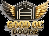 Good Ol Doors logo featuring a chapel with wings and a cross symbol in gold and black